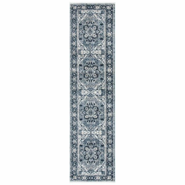 Safavieh 2 x 8 ft. Herat 331N Power Loomed Runner Area Rug Navy & Ivory HRT331N-28